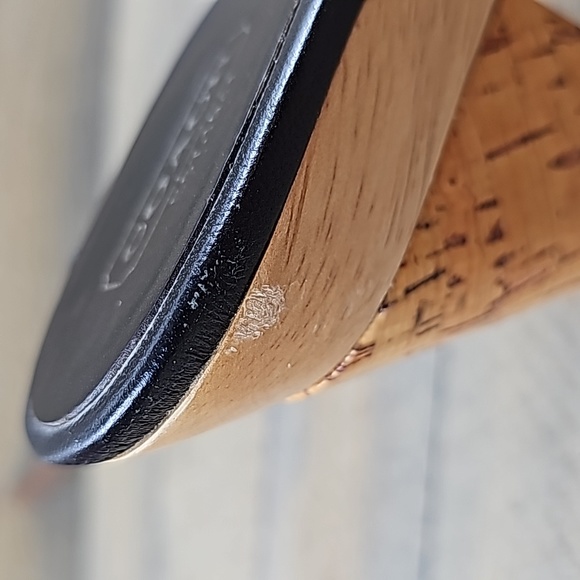 COACH Women's Illisa Heel Shoes Black Brown Brass Logo Plate Platform Sandal - Picture 10 of 11